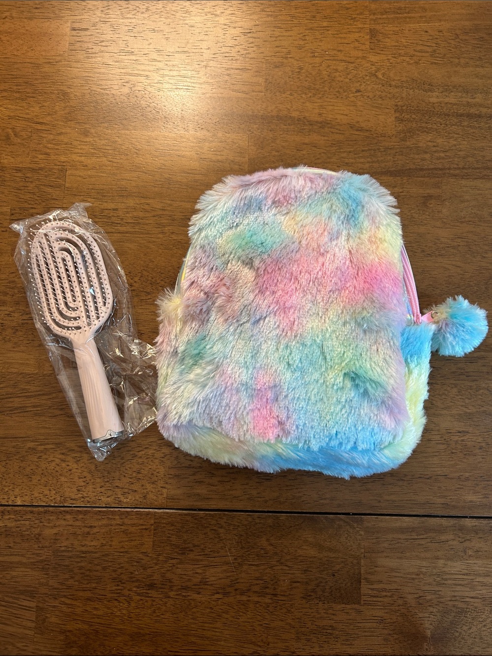 Pastel Rainbow Backpack with Pom Zipper, Mini Unicorn Backpack and Brush